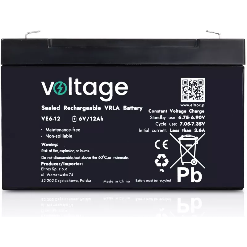 Batteria AGM VOLTAGE 6V 12Ah VE6-12 (durata 6-9 anni)