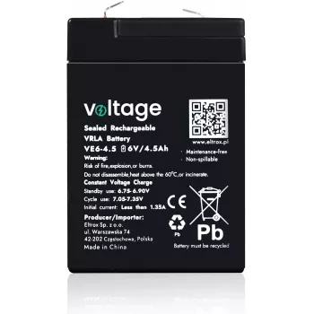 Batteria AGM VOLTAGE 6V 4,5Ah VE6-4.5 (durata 6-9 anni)