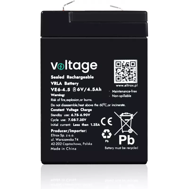Batteria AGM VOLTAGE 6V 4,5Ah VE6-4.5 (durata 6-9 anni)