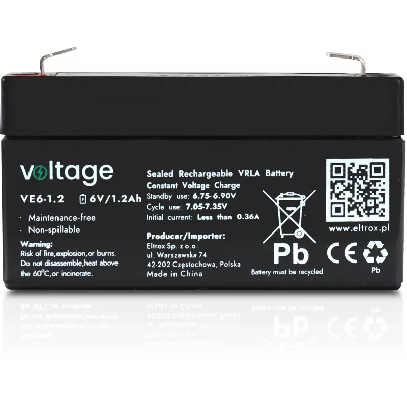 Batteria AGM Voltage 6V 1,2Ah VE6-1.2 (durata 6-9 anni)