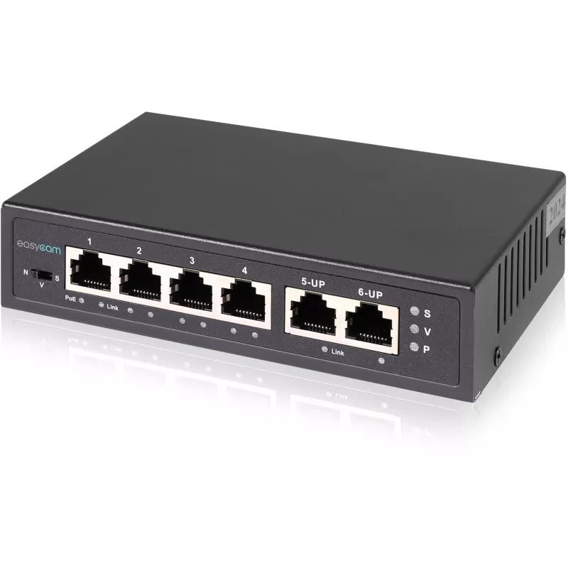EasyCam EC-POE-SW42 switch PoE 6 porte (4 PoE + 2 uplink) 60W