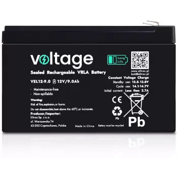 Batteria AGM Voltage Long Life 12V 9Ah VEL12-9.0 (durata di progetto 15 anni)