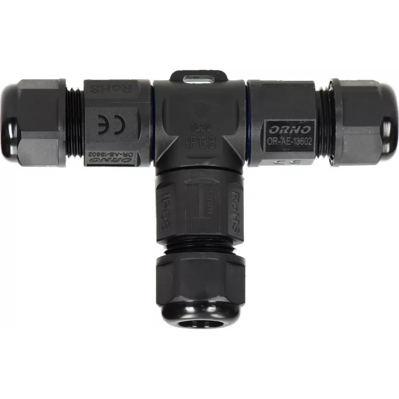 ORNO OR-AE-13602 connettore a T IP68, 3x4mm², 450V/25A, nero