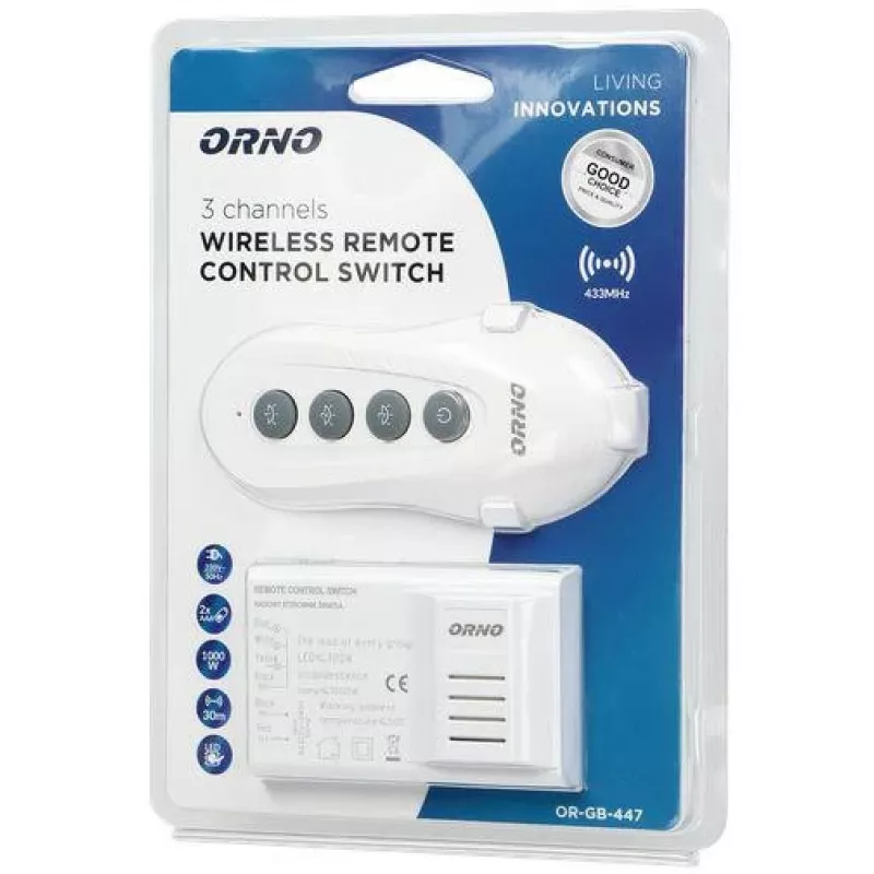 ORNO OR-GB-447 kit radiocomando per luce a 1 canale 433,92 MHz 1000W