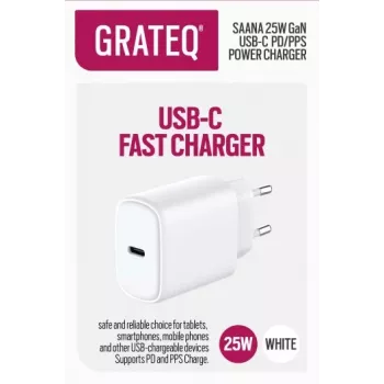 GRATEQ SAANA GaN USB-C 25W PD/PPS caricabatterie da parete bianco