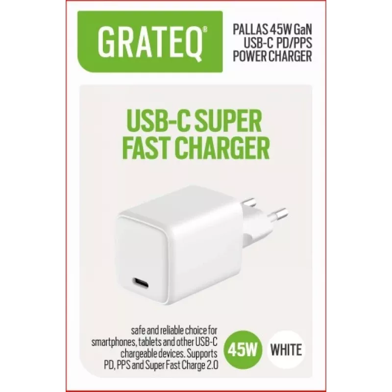 GRATEQ PALLAS GaN USB-C 45W alimentatore bianco