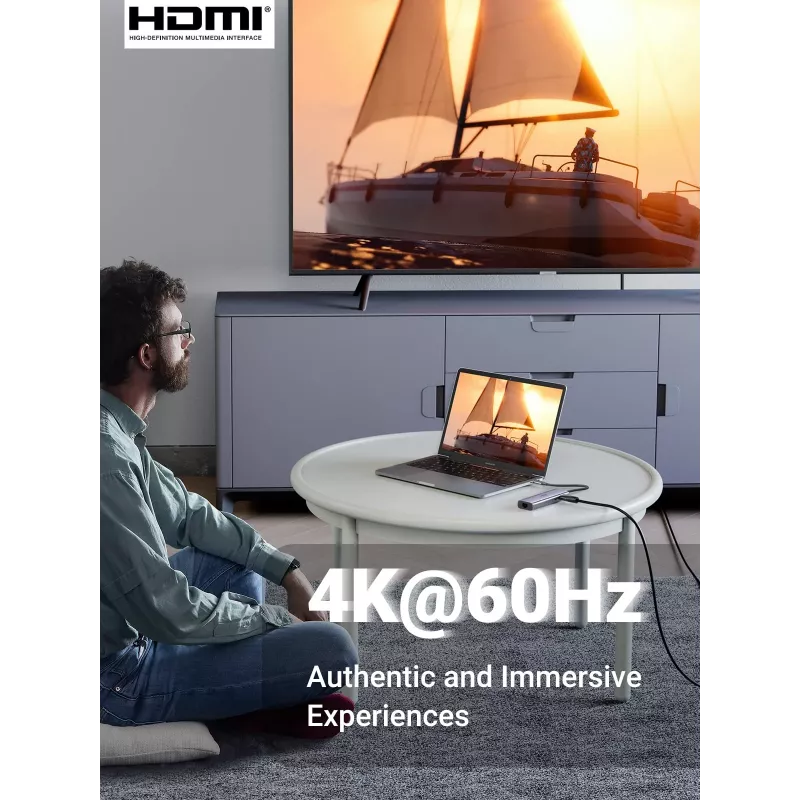 UGREEN 60515 hub USB-C 7 in 1, HDMI 4K 60Hz, Ethernet, 100 W PD, grigio