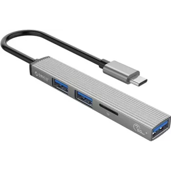 ORICO AH-12F-GY-BP hub USB-C con 3x porte USB-A e lettore di schede MicroSD, alluminio, Space Gray