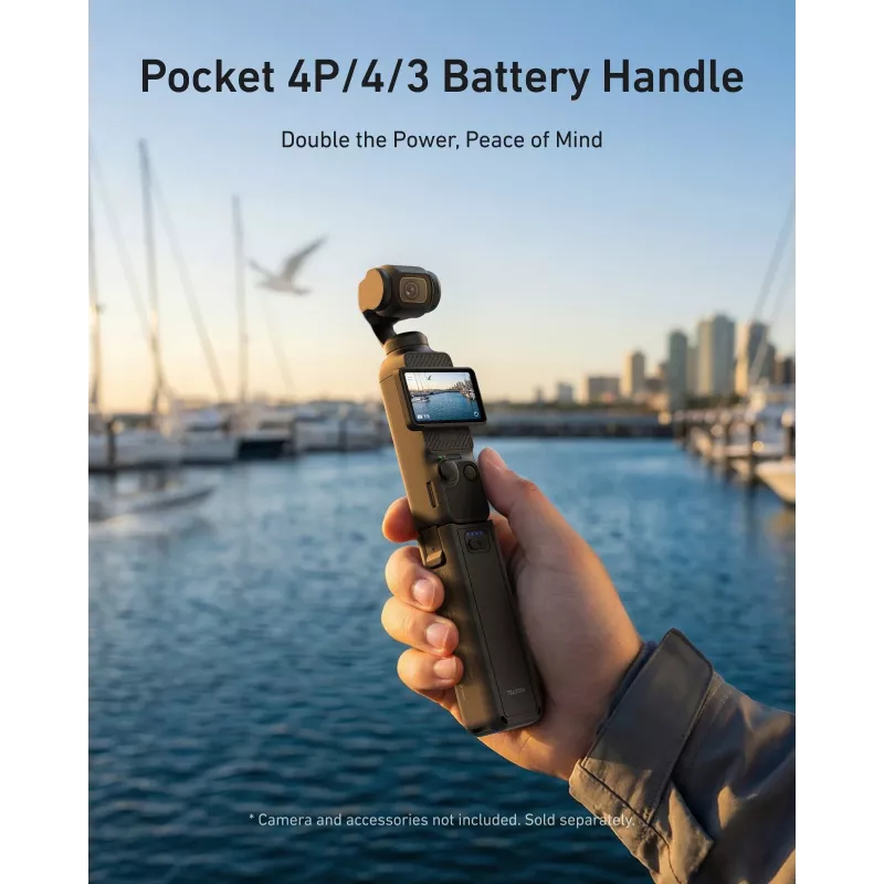 TELESIN Impugnatura con batteria 5000mAh power bank per DJI Osmo Pocket 3 / 4, USB-C, Nero