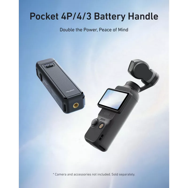TELESIN Impugnatura con batteria 5000mAh power bank per DJI Osmo Pocket 3 / 4, USB-C, Nero