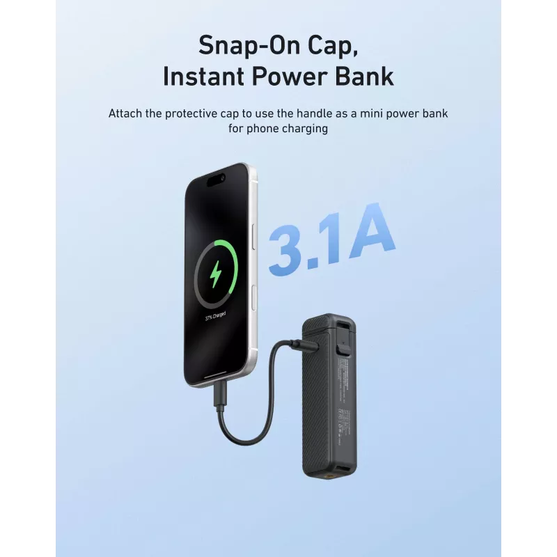 TELESIN Impugnatura con batteria 5000mAh power bank per DJI Osmo Pocket 3 / 4, USB-C, Nero