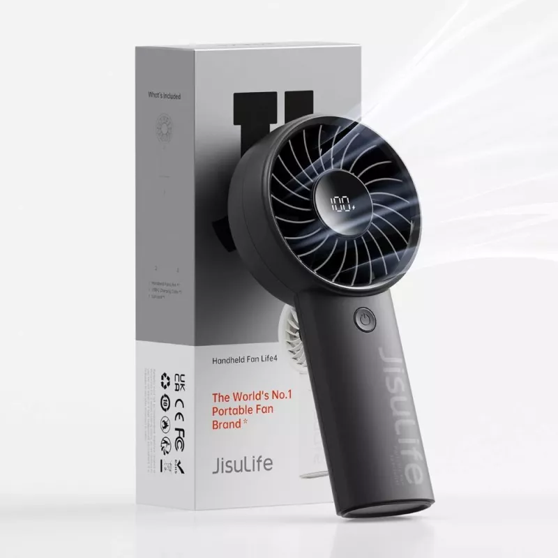 JISULIFE Ventilatore portatile 4 Nero - Mini ventilatore USB ricaricabile con 3 velocità, design pieghevole