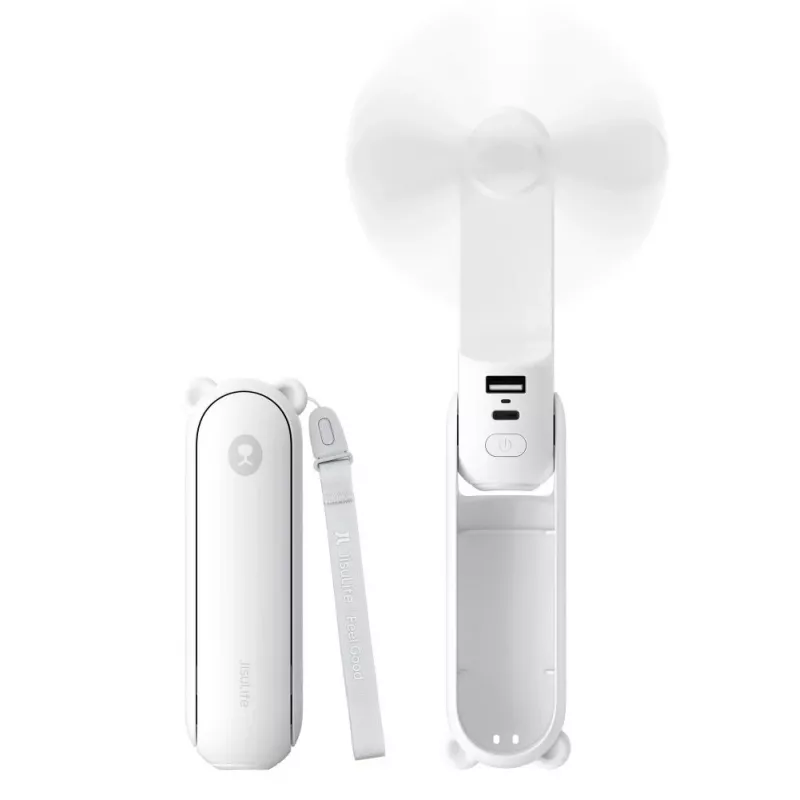 JISULIFE Ventilatore portatile 8 Bianco USB con power bank 2000mAh e torcia