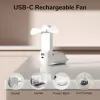 JISULIFE Ventilatore portatile 8 Bianco USB con power bank 2000mAh e torcia