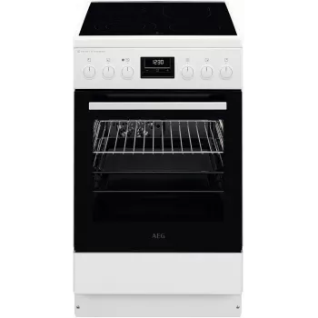 AEG CCB56491BW cucina elettrica freestanding con piano cottura in vetroceramica, forno ventilato 73L e forno convenzionale 39L, bianco