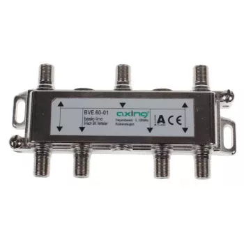 AXING AX BVE 6-01 Distributore TV/SAT 6 vie, 75 Ohm, connettore F, pressofusione di zinco, nero