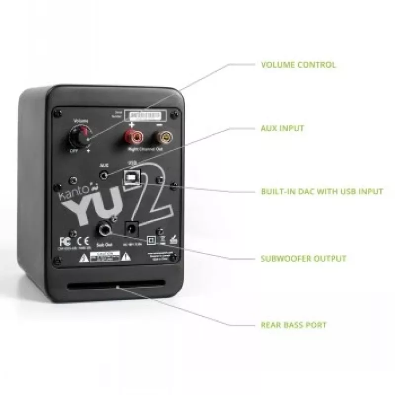 Kanto Audio YU2MB-CG diffusori attivi a 3 driver con USB-DAC e AUX da 3,5 mm - nero opaco (incl. cavo di alimentazione Type-C e G)