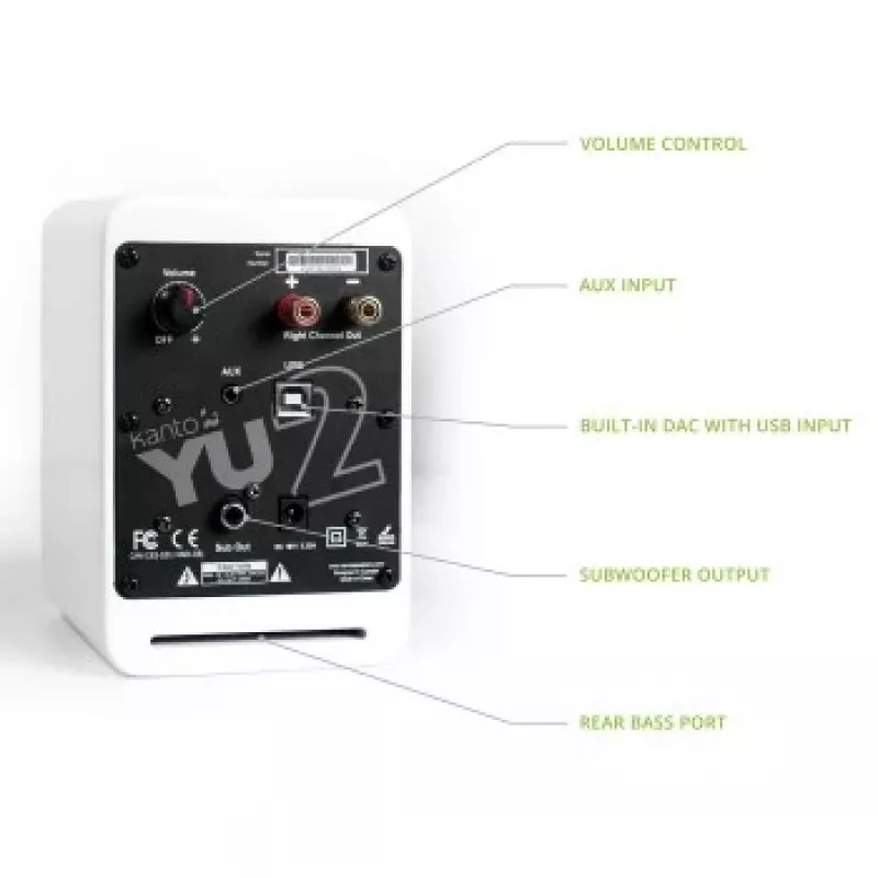KANTO AUDIO YU2MW-CG diffusori attivi da scaffale con USB-DAC e AUX da 3,5 mm - bianco opaco (incl. cavo di alimentazione Type-C e G)