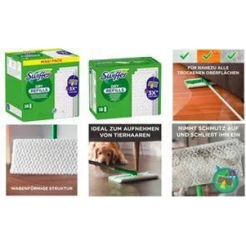 Swiffer panni asciutti per pavimenti ricambio, 72 pezzi, cattura 3 volte più polvere, sporco e capelli
