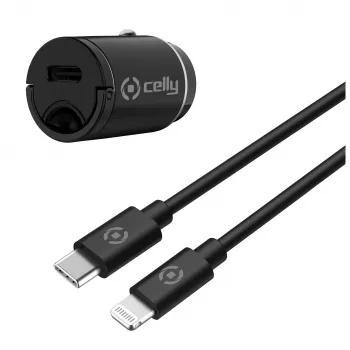 CELLY CCMINILIGHT – caricabatterie da auto USB-C + cavo USB-C a Lightning 20W [PRO POWER]