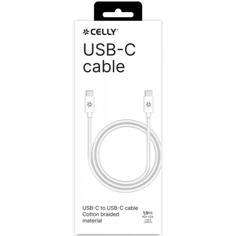 CELLY USBCUSBCCOTT - cavo USB-C a USB-C in tessuto di cotone bianco (Power Delivery)
