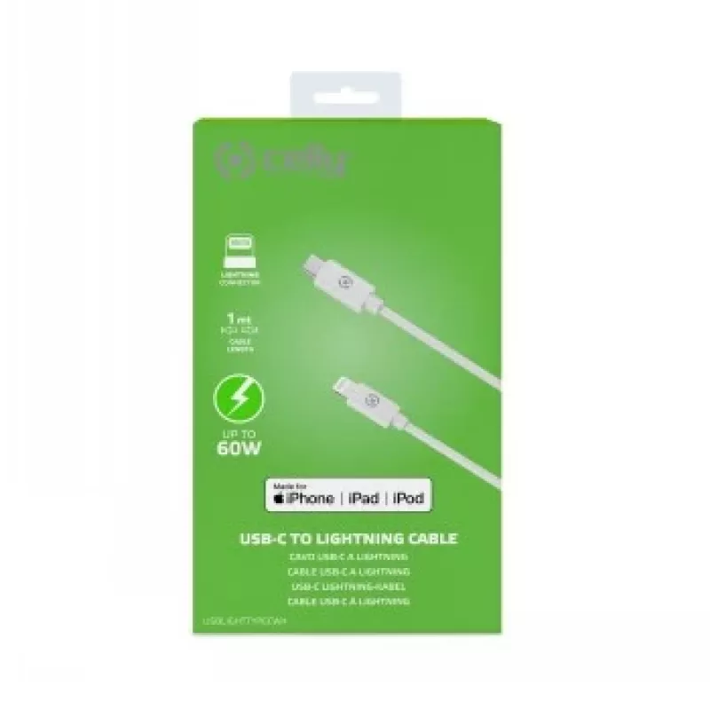 CELLY cavo Lightning a USB-C 60W - 1,2m bianco certificato MFi