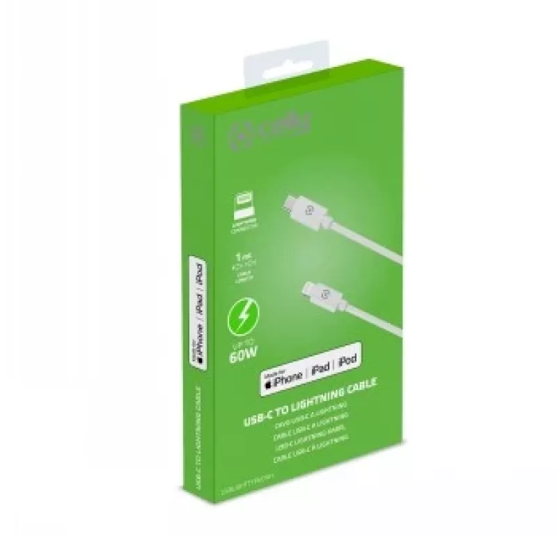 CELLY cavo Lightning a USB-C 60W - 1,2m bianco certificato MFi