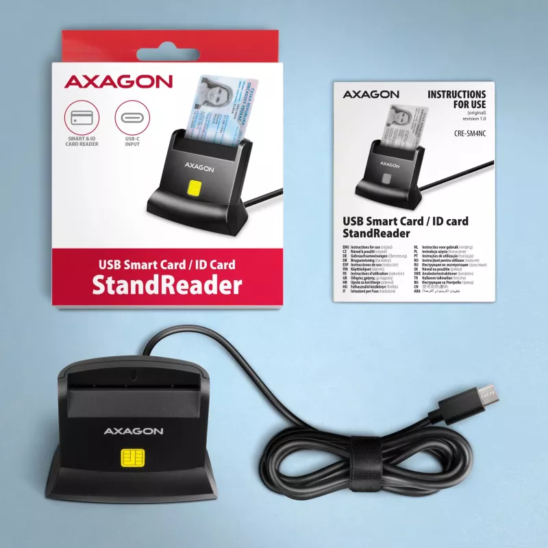 AXAGON CRE-SM4NC lettore di smart card USB-C da scrivania - nero