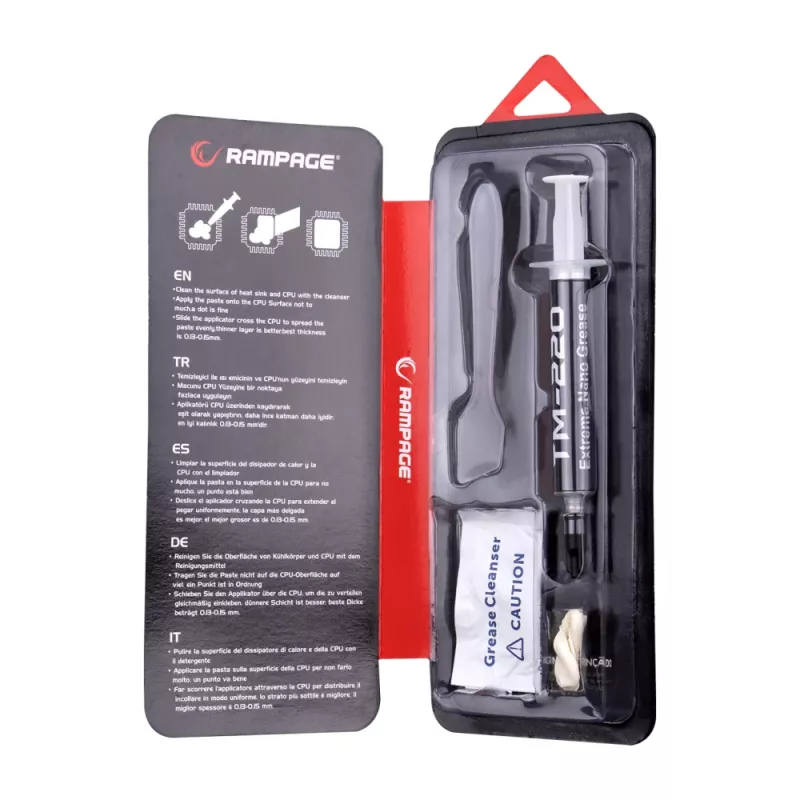 Rampage TM-220 pasta termica 2g per CPU 11W/m.K, spatola + IPA