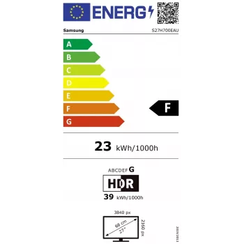 Samsung LS27H700EAUXEN 27 pollici Monitor ViewFinity S7 S70H, UHD 3840x2160, 16:9, 300 cd/m², 5 ms, HDMI, USB, DP