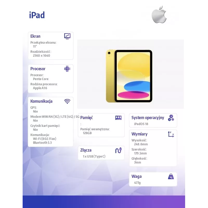 Apple iPad 10.9 11ª generazione (2025) 128GB WiFi - giallo