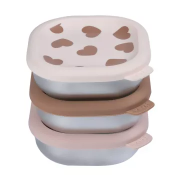 Beaba BigLove Set di contenitori in acciaio inox con coperchi in silicone, 3 pezzi