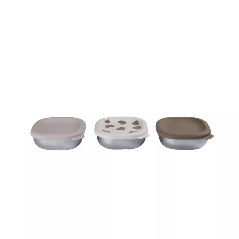 Beaba BigLove Set di contenitori in acciaio inox con coperchi in silicone, 3 pezzi