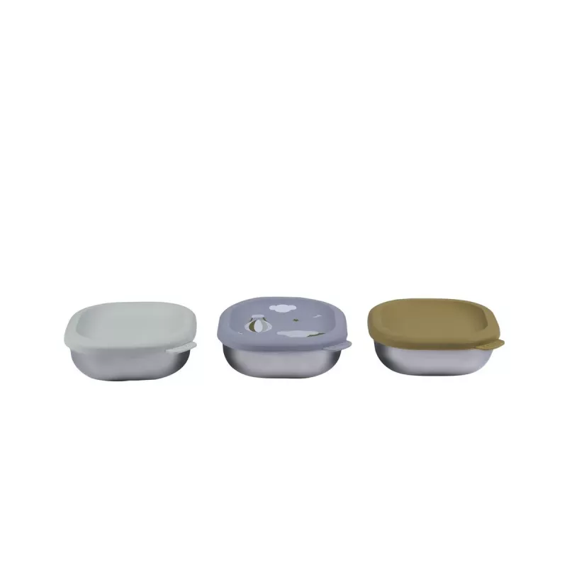 Beaba Set di contenitori per alimenti in acciaio inox con coperchi in silicone, 3 pezzi, Adventure Collection