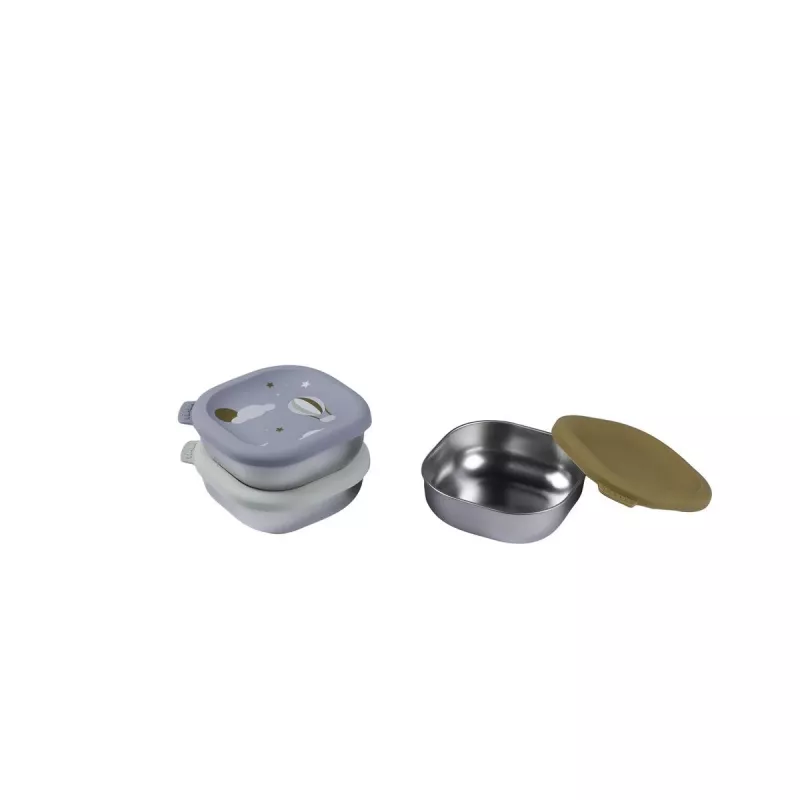 Beaba Set di contenitori per alimenti in acciaio inox con coperchi in silicone, 3 pezzi, Adventure Collection