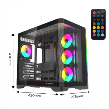 Case per PC gaming mid tower Rampage LYRON, 7x ventole ARGB PWM, vetro temperato, nero
