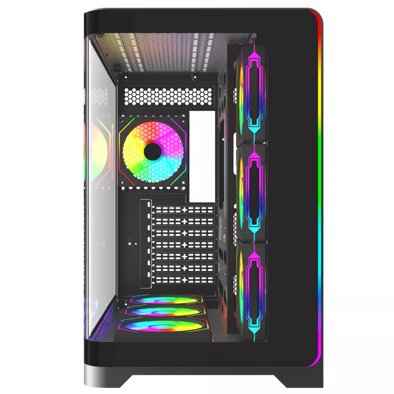 Case per PC gaming mid tower Rampage LYRON, 7x ventole ARGB PWM, vetro temperato, nero