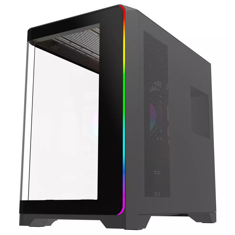 Case per PC gaming mid tower Rampage LYRON, 7x ventole ARGB PWM, vetro temperato, nero
