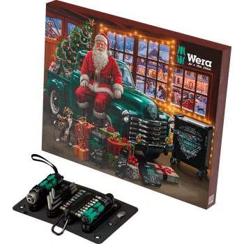 Wera 2026 Adventskalender set da 24 pezzi con cacciaviti Kraftform, bit, supporto Rapidaptor e scatola in tessuto