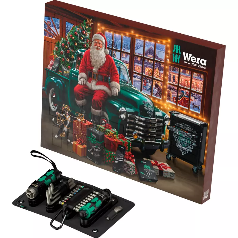 Wera 2026 Adventskalender set da 24 pezzi con cacciaviti Kraftform, bit, supporto Rapidaptor e scatola in tessuto