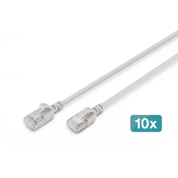 DIGITUS CAT 6A F-FTP cavo patch slim, 0,3 m, grigio, confezione da 10, 10 Gbit/s, 500 MHz, LSZH