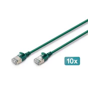 DIGITUS CAT 6A F-FTP cavo patch slim, 0,3 m, verde, confezione da 10