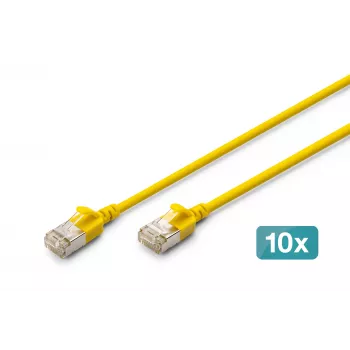 DIGITUS CAT 6A F-FTP cavo patch slim, 0,3 m, giallo, confezione da 10, LSZH, 10 Gbit/s, 500 MHz