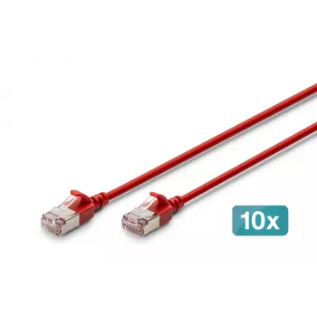 DIGITUS CAT 6A F/FTP cavo patch slim, 0,3 m, rosso, confezione da 10, LSZH, 10G Ethernet, RJ45