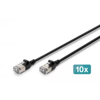 DIGITUS CAT 6A F/FTP cavo patch slim, 0,3 m, nero, confezione da 10, LSZH, 10 Gbit/s, 500 MHz
