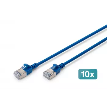 DIGITUS CAT 6A F-FTP cavo patch slim, 0,5 m, blu, confezione da 10