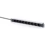 DIGITUS ciabatta 9 prese Schuko con profilo in alluminio, montaggio rack 1U, cavo 2m, 16A, 3680W, nero/argento