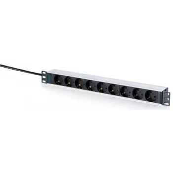 DIGITUS ciabatta 9 prese Schuko con profilo in alluminio, montaggio rack 1U, cavo 2m, 16A, 3680W, nero/argento