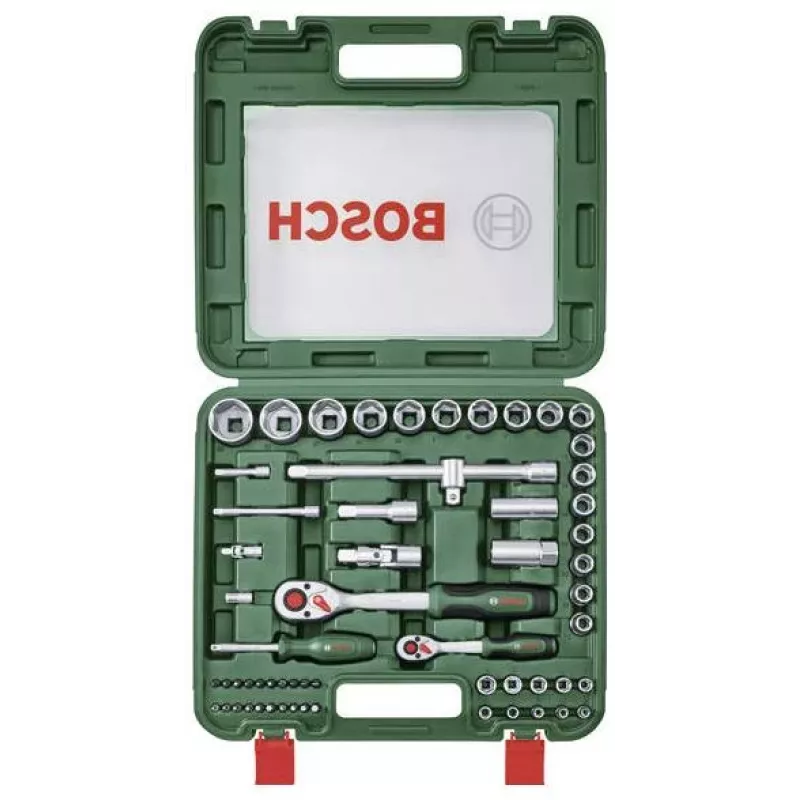 Bosch set da 60 pezzi di chiavi a cricchetto e a bussola con valigetta, 1/4 inch e 1/2 inch, coppia max. 768 Nm