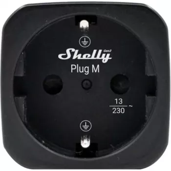 Shelly Plug M Gen3 presa smart nera con monitoraggio energia, 13A, Wi-Fi e Bluetooth